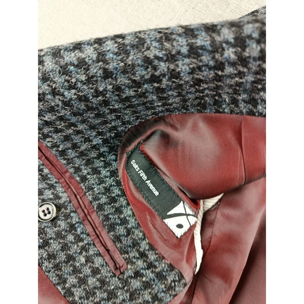 Harris Tweed Blazer Mens 38 S Charcoal Houndstouth Wool Elbow Patches Jacket